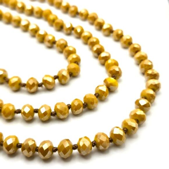 Extra Long Golden Yellow Hand-Knotted Faceted Glass Rondelle Necklace 64" - Picture 1 of 4